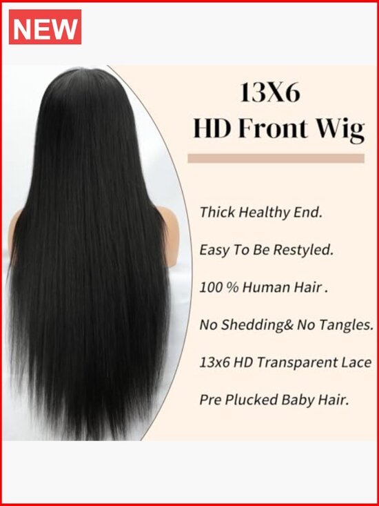 38 Inch Straight Human Hair Wig, 200 Density 13x6 HD Lace Front Wig, Pre main image 7